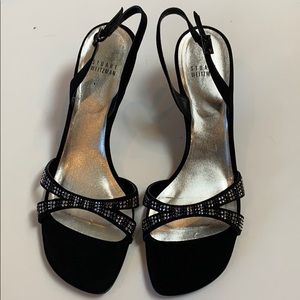 Stuart Weitzman Crystal Sandals Black Fabric